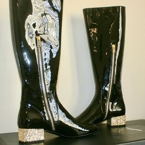 YSL Babies Boots Patent Leather Glitter Heels